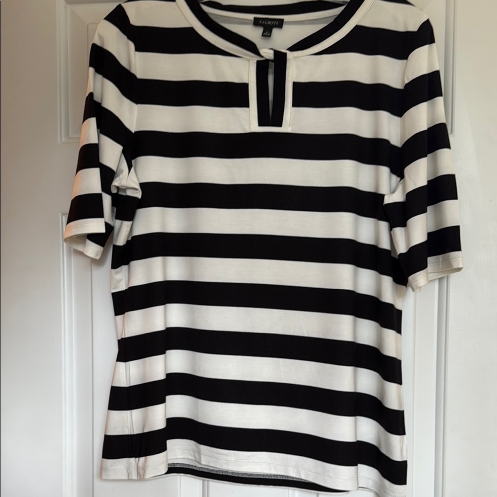 Talbots Black and White Polo Short Sleeve Boxy Tee